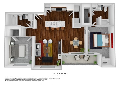 a stylized floor plan of a room with a wood floor